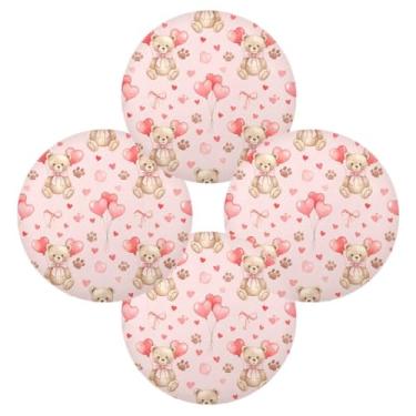 Imagem de Wassud Jogo americano conjunto de 4 tapetes de mesa redondos com balões de pata de urso para cozinha e jantar tapetes laváveis resistentes ao calor para decoração de mesa 39 cm