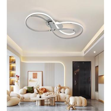 Imagem de Luminária de teto LED moderna com design criativo em formato de arco, dimerizável, com controle remoto e mudança de cor, ideal para interiores, como quarto, sala de estar e sala de jantar (c
