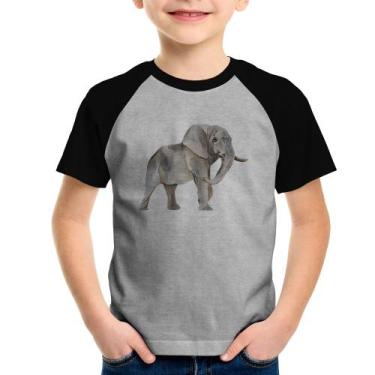 Imagem de Camiseta Raglan Infantil Elefante - Foca na Moda, Cinza, Preto, 10