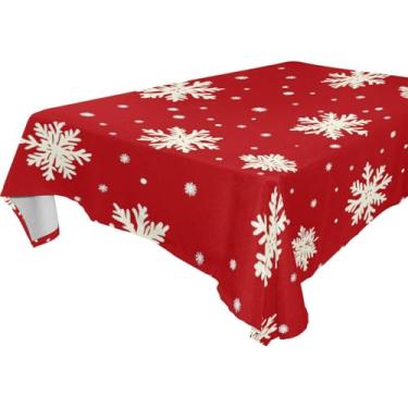 Imagem de Blueangle Toalha de mesa branca com flocos de neve – Toalha de mesa retangular de poliéster impermeável e resistente a manchas para ambientes internos e externos, 152 x 304 cm (700)