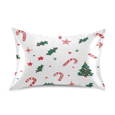 Imagem de Wassud Fronha de cetim com padrão natalino para cabelo e pele fronhas de seda lisa tamanho padrão capas de travesseiro respiráveis com fecho de envelope