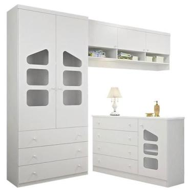 Imagem de Guarda Roupa Infantil 2 Portas com Modulo Aéreo e Cômoda Eloisa Branco