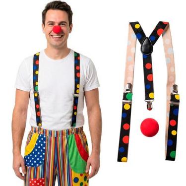 Imagem de Kit Fantasia Palhaço Festa Carnaval Adulto Masculino Suspensório de Bo