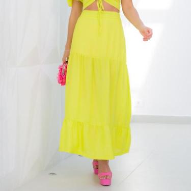 Imagem de Saia susie chiffon três marias feminino - Susie Modas, Verde limão, M,