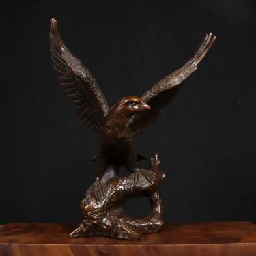 Imagem de FENNYYAR Estátua de águia antiga de latão, 33,8 cm 33,8 cm, ornamento de decoração de mesa para escritório e casa