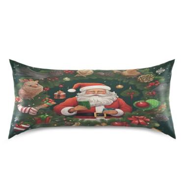 Imagem de Blueangle Fronha de cetim de Papai Noel para cabelo e pele, fronha de seda, tamanho king (50,8 x 101,6 cm) - Capas de almofada de cetim com fecho de envelope (616)
