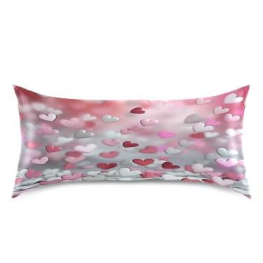 Imagem de ATTX Fronha de cetim com corações de dia dos namorados com fecho de envelope, macia e refrescante para cabelo e pele, tamanho king size 56 x 40 polegadas (56)