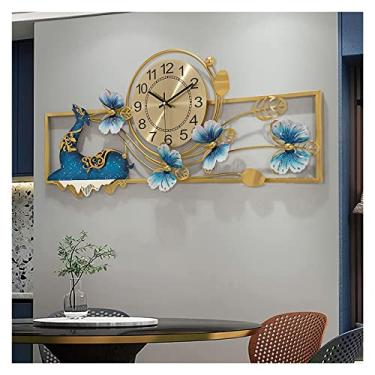 Imagem de WHLBD Relógio de parede leve e luxuoso, folha de ginkgo, relógio de parede grande, mudo, moderno, algarismos arábicos, material de metal, decorações de escritório em casa