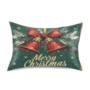 Imagem de Blueangle Fronha de cetim com sinos de Natal para cabelo e pele, fronha de seda, tamanho Queen (50,8 x 76,2 cm) - Capas de almofada de cetim refrescantes com fecho de envelope (320)