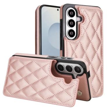 Imagem de Capa carteira para Samsung Galaxy S26 com compartimentos para cartões e suporte, capa fina de couro com proteção RFID para homens e mulheres, fecho magnético, à prova de choque (ouro rosa)