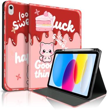 Imagem de Lyforaz Capa para iPad 11th (A16) 11 polegadas 2025 / 10ª geração 10 polegadas 2022, gato fofo, chique, elegante, bolo doce, estética, capa protetora com suporte para lápis, antiderrapante, à prova de