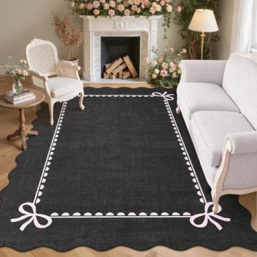 Imagem de GarveeHome Tapete de laço recortado para sala de estar, tapete preto sólido para dormitório, tapetes laváveis, 20 x 25 cm, tapetes recortados macios e antiderrapantes para quarto de faculdade, quarto