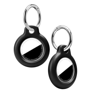 Imagem de HAUXGOGO Capa para Air Tag com chaveiro [2 peças], capa protetora para acessórios de rastreador de etiquetas de ar Ap-ple para rastreadores GPS, material de PC robusto, impermeável, à prova de choque