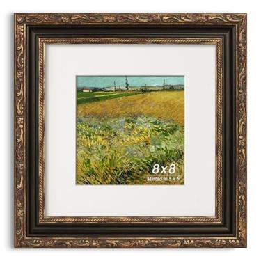 Imagem de GiftMust Moldura antiga de 20 x 20 cm, moldura ornamentada em relevo com tapete de papel e vidro verdadeiro, adequada para 20 x 20 sem tapete ou 12 x 12 cm com tapete, mesa ou suporte de parede