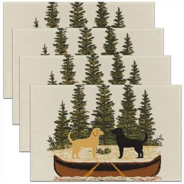 Imagem de jejeloiu Jogo americano de cachorro fofo conjunto de 4 tapetes de mesa rústicos para festa, cozinha, casa de família, tapete para mesa, férias, ambientes internos e externos, 46 x 30 cm