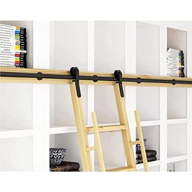 Imagem de Kit de ferragens de escada deslizante para biblioteca - Sistema de trilhos pretos para escadas e portas deslizantes, construção de aço carbono durável, fácil instalação, ideal para uso doméstico e