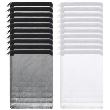 Imagem de Grevosea 20 sacos de mídia de filtro de aquário, sacos de malha grossa para aquário de peixes 14 x 19 cm, bolsa de malha de nylon com zíper para anéis de cerâmica de carbono ativado, bolas biológicas