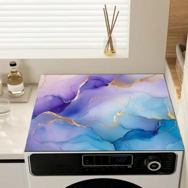 Imagem de Almofada de proteção contra poeira para máquina de lavar, mármore azul roxo antiderrapante capas de lavadora e secadora para a parte superior, tapete protetor de secadora para cozinha de lavanderia