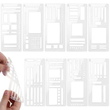 Imagem de 9 peças de estênceis de planejamento de registro flexíveis feitos à mão para agenda, calendário, materiais de artesanato, cadernos de pontos, modelos de lista de verificação de desenho reutilizáveis