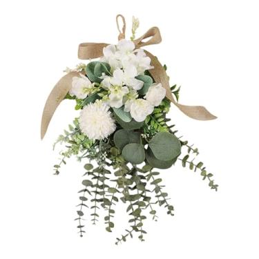Imagem de oshhni Guirlanda floral artificial em formato de lágrima, ideal para decoração de restaurantes, presentes, paredes, lareiras e casas de campo, Branco