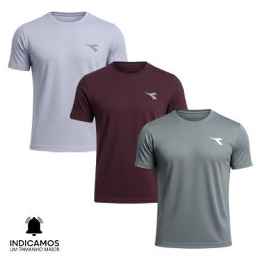 Imagem de Kit 3 Camisetas Diadora Small Logo Masculina - Bordô e Cinza Claro G, 