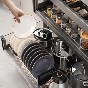 Imagem de Organizador de cozinha, armário de canto de cozinha, despensa, prateleiras, gavetas, organizador de canto macio e silencioso, armário deslizante para cozinha, banheiro, casa (H