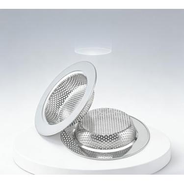 Imagem de Coador de pia de cozinha de aço inoxidável, pacote com 2 filtros de ralo para pia com aro largo de 11,4 cm de diâmetro, serve na maioria das pias de cozinha, design antientupimento