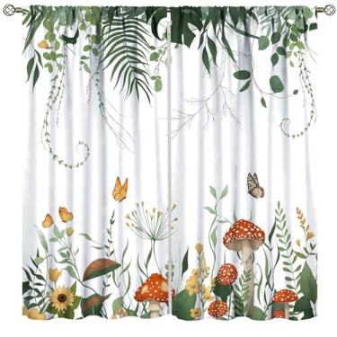 Imagem de Cortinas de cogumelo, estética botânica boho, decoração de casa, cortinas para quarto, sala de estar, cozinha, janela, 2 painéis, conjunto de 2 painéis, tamanho total 106,6 cm L x 114,3 cm C