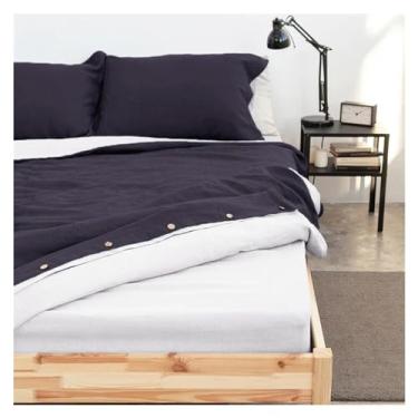 Imagem de Conjunto de cama 100% de linho puro, conjunto de capa de edredom Queen King AB, roupa de cama nórdica, 1 capa de edredom e 2 fronhas, cama de luxo em uma bolsa (A 150 cm x 200 cm)