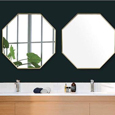 Imagem de Espelho octogonal moldura de metal espelho de parede espelho de parede espelho decorativo quarto sala de estar corredor qualquer cômodo (cor: dourado) (Preto)