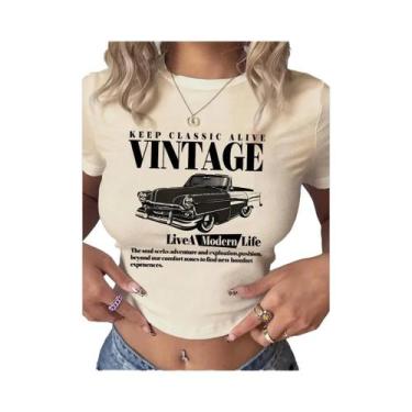 Imagem de Camiseta Cropped Feminina Retrô Vintage Com Estampa Sexy Para Meninas 