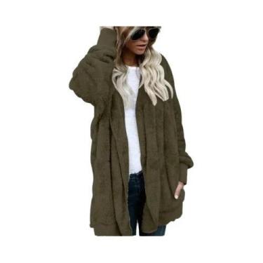 Imagem de Jaqueta Cardigã Feminina Oversized Com Capuz De Dupla Camada De Fleece
