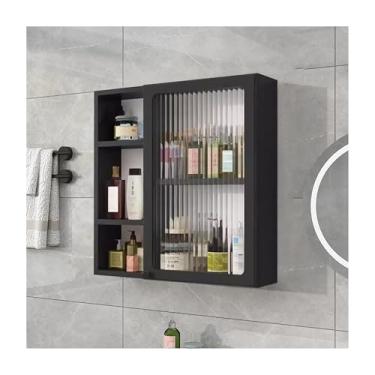 Imagem de Armário de banheiro montado na parede com portas de vidro, armazenamento que economiza espaço para o banheiro, ideal para dormitórios universitários, cozinhas e lavanderias - elegante e funcional