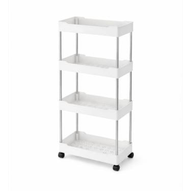 Imagem de Carrinho Organizador Móvel com 4 Prateleiras, Branco com rodízios