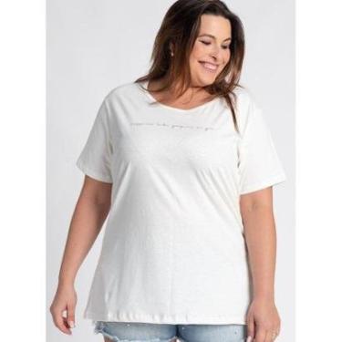 Imagem de T-shirt Feminina Plus Size Malha Algodão Estampada "Happiness looks gorgeous on you" - Serena-Feminino