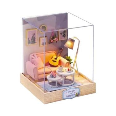 Imagem de Mini Casa De Bonecas De Madeira, Quebra-Cabeça 3D DIY, Kit De Casa Peq