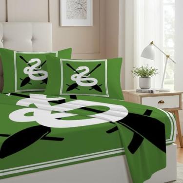 Imagem de Allenjoy Jogo de lençol mágico misterioso de cobra verde com lençol com elástico, lençol de cima e 2 fronhas para meninas, adolescentes, mulheres, fãs de filha, decoração de quarto, tamanho casal