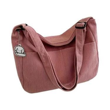 Imagem de Bolsa De Ombro Feminina De Grande Capacidade Em Corduroy Listrado Com 