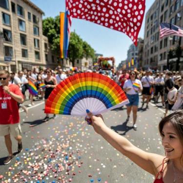 Imagem de Leque De Mão Medio Festa Dança Carnaval Cor Arco Íris Colorido Lgbt Li
