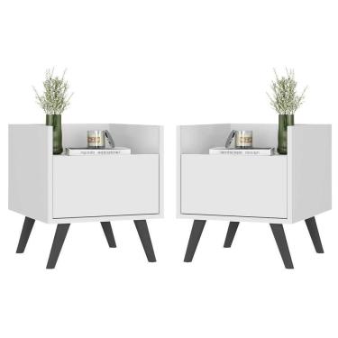 Imagem de Kit Com 2 Mesas De Cabeceira 40 Cm Com Pés Retrô Multimóveis Mp4044 Branca/Preta