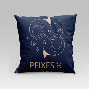 Imagem de Capa De Almofada Estampada Signos Do Zodíaco Em Veludo Suede 45cm X 45cm Peixes