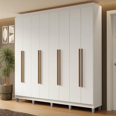 Imagem de Guarda-roupa Casal Com Pés 8 Portas Batentes Branco-branco-rustic Netuno Madesa