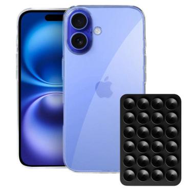 Imagem de Kit capinha Crystal Slim para Iphone 16 Ventosa Preta