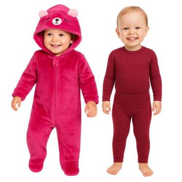 Imagem de Kit Conjunto Body Térmico + Macacão Fleece Peluciado Bebê - Fofotinhos
