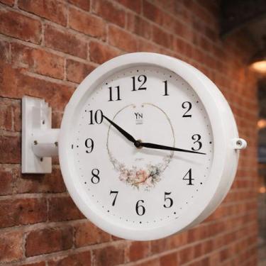 Imagem de Relógio Dupla Face Parede Estação Decoração Floreal Branco - Genérico,