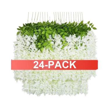 Imagem de 24 Peças De Flores Artificiais De Glicínia, Guirlanda Suspensa De Hera