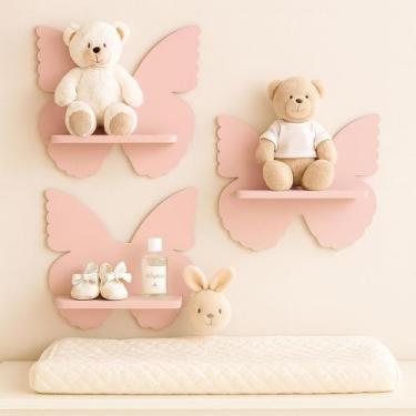 Imagem de Trio de Prateleira MDF Borboleta Nichos Quarto de Bebê Decoração Infan