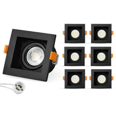 Imagem de 6 Spots Recuado Embutir Luminária + Lâmpadas Led Mr16 Dicroica Gu10 Qu