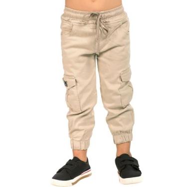 Imagem de Calça Jogger Cargo Sarja Kids Menino Lycra Cordão de Ajuste - EwG, Beg