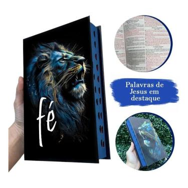 Imagem de Bíblia Evangélica Leão Fé Azul Com Harpa Arc Letra Média